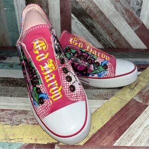 Ed Hardy Women’s Fuchsia Pink Low Rise Sneakers Shoes Tattoo RARE Y2K SZ 7